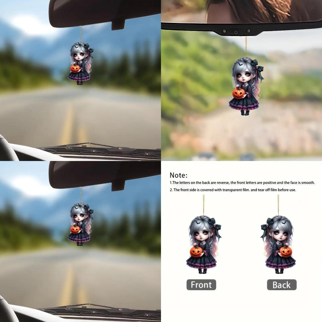 Witch Halloween Holding Pumpkin Patterned Acrylic Pendant For Decor Holiday