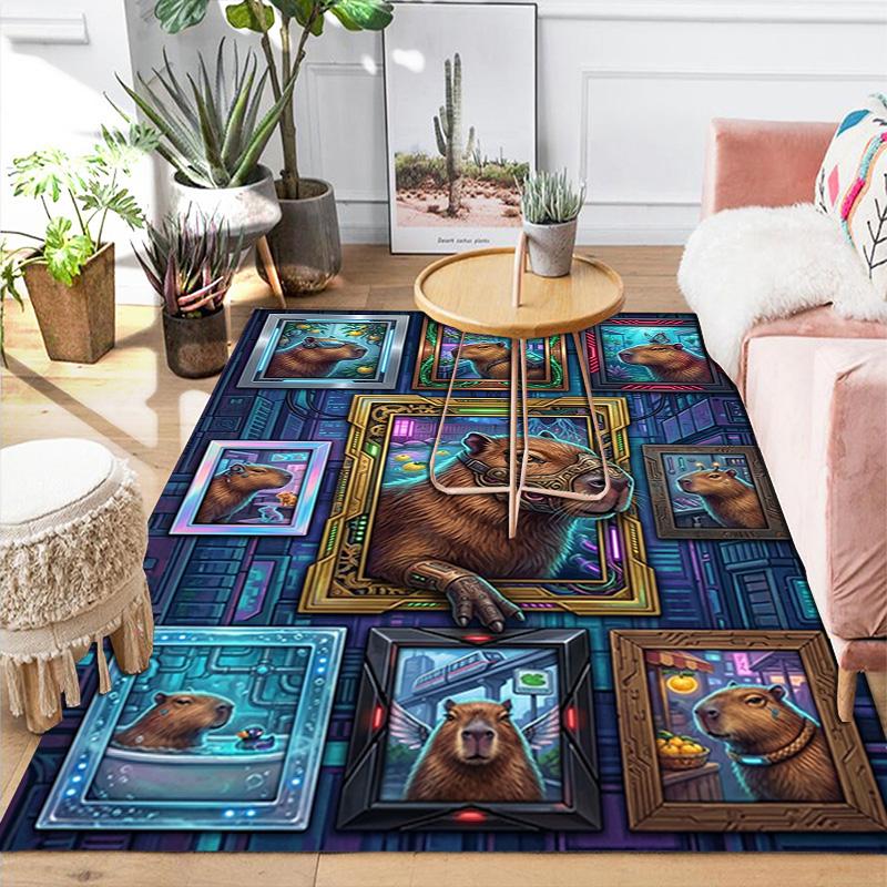 Cybernetic Capybara Collection Pattern Rug Floor Mat for Living Room or Bedroom Soft and Comfortable Carpet a Gift for Birthday and Holiday.