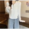 Women‘s Hooded Long Sleeve Half Zip Slim Fit Pullover Top Casual Solid Basic Tee
