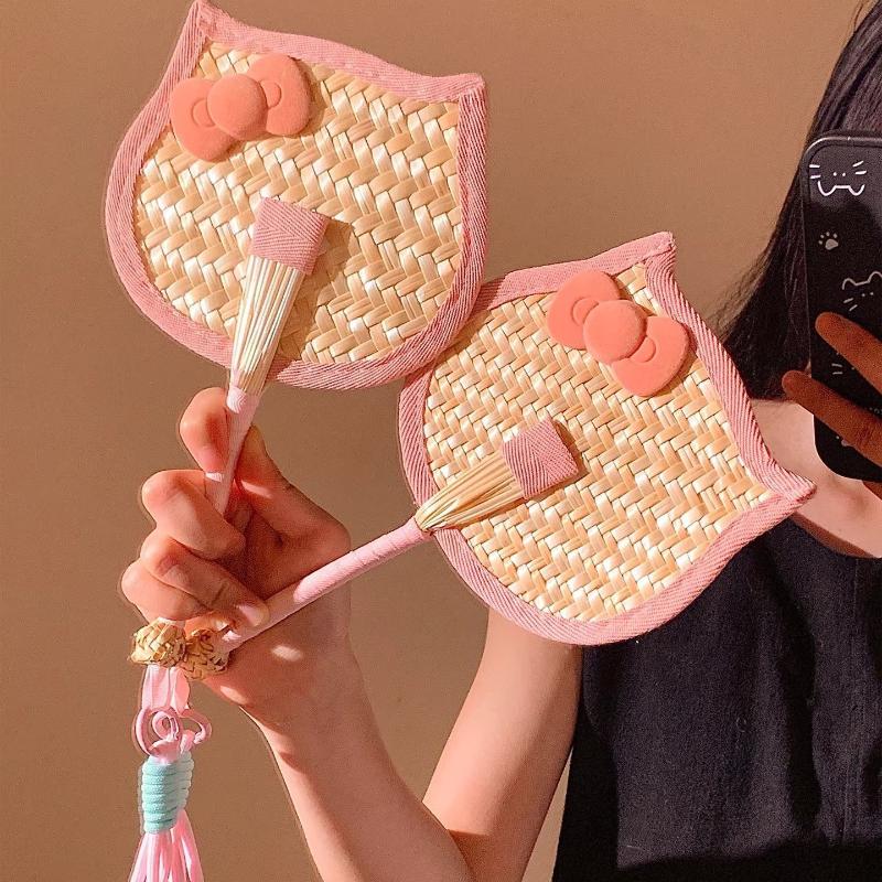 

New Cute Dancing Girl Hand-Crank Fan Knitting Portable Photo Props Animekawaii onesize