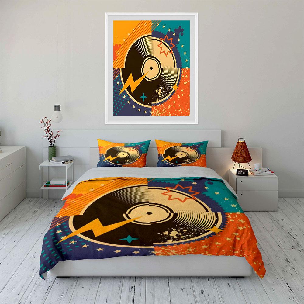 Retro Music Design Set Multiple Sizes Kid'S And Adults' Bedroom Exquisite 3Pc Bedding Set, Gift