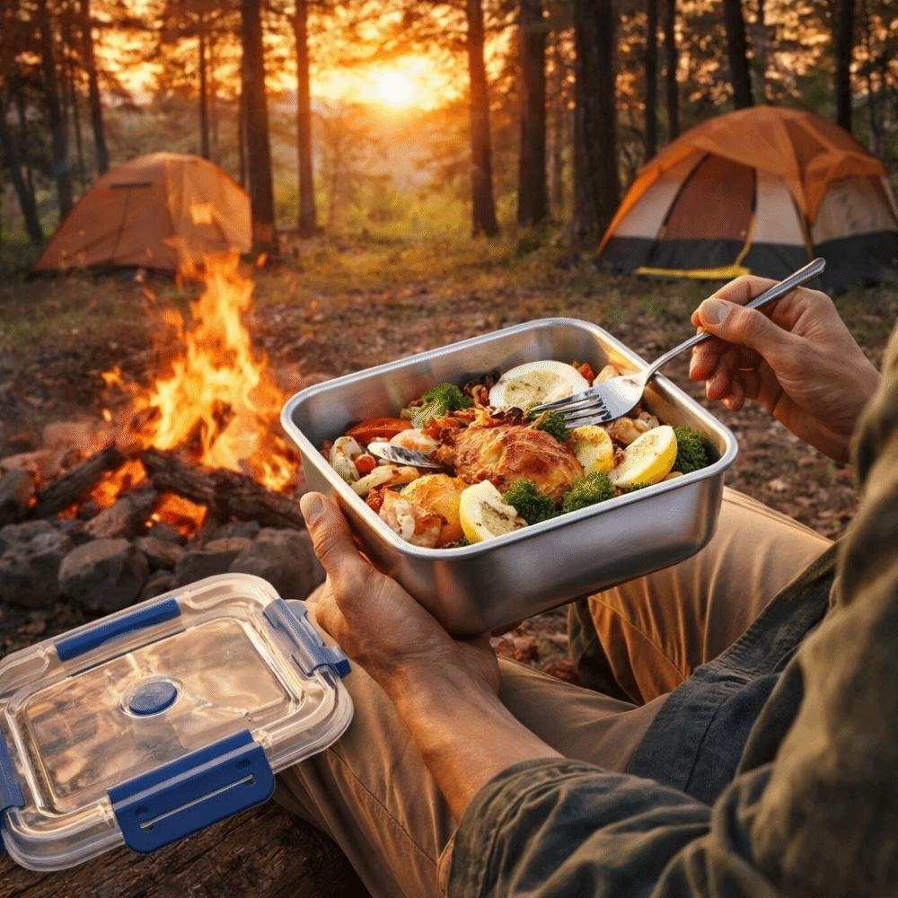 Stainless Steel Food Preservation Box Leakproof Lunch Box Food Storage Box  Camping Picnic