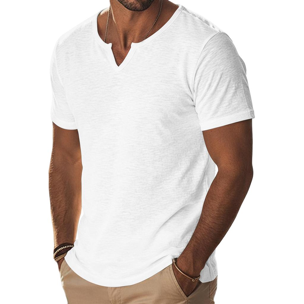 Men’s Cotton Short Sleeve V Neck T Shirt Casual Basic Solid Crew Neck Streetwear Spring Summer Comfortable Fit