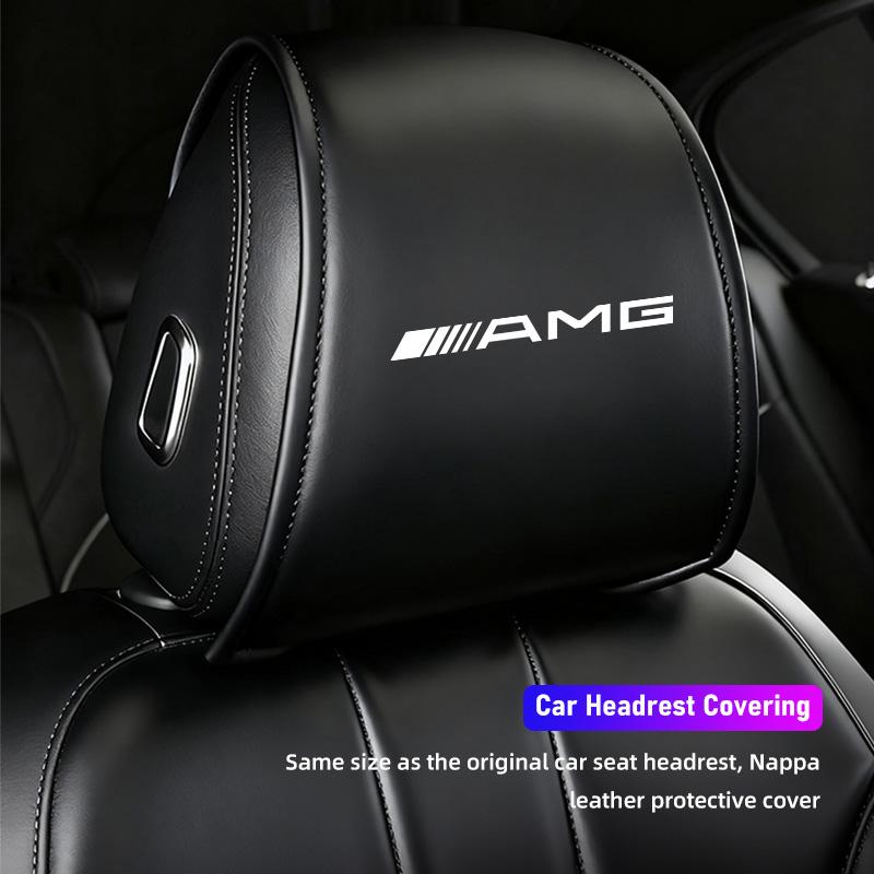 For Benz SW2222Pcs Leather Car Seat Headrest Cover Interior Accessories Tire Valve Cap For Mercedes Benz AMG GLE GLS CLA CLE GLC CLS GLA W223