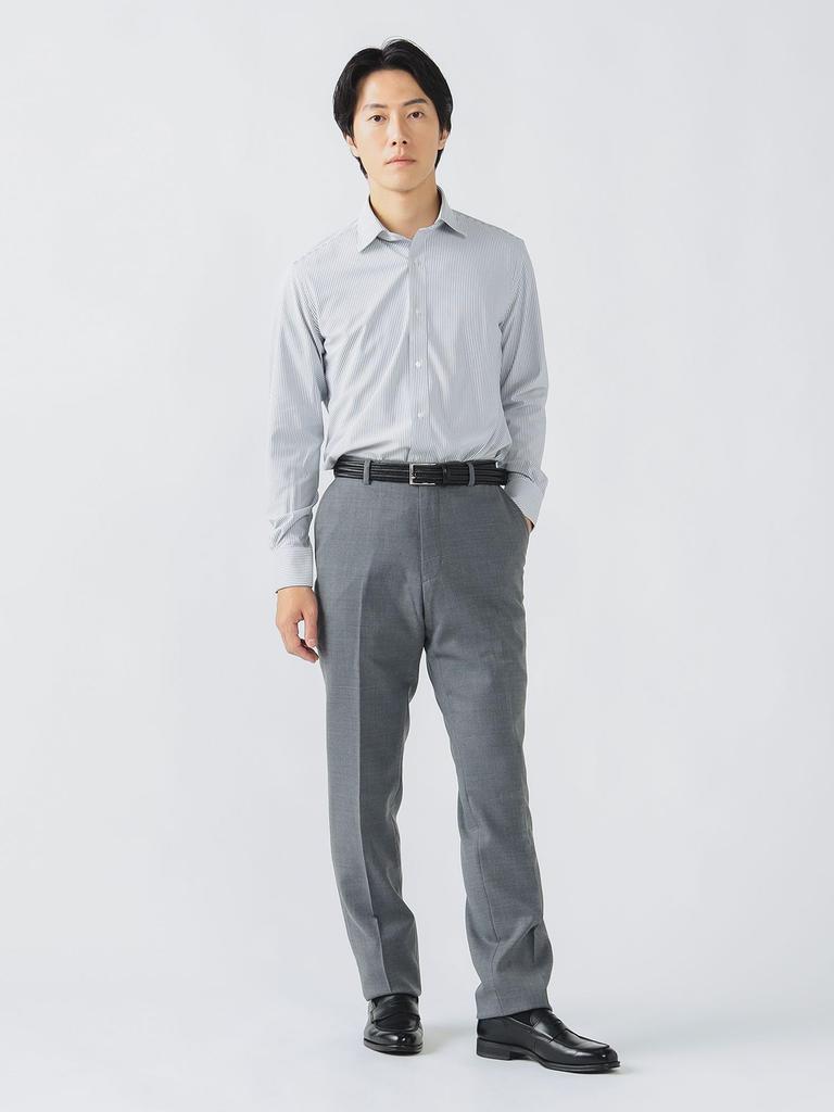 Beams Heart Men's Easy-Care Semi-Wide Collar Long Sleeve Shirt (Sizes 37-42, Machine Washable) Navy Stripe 40