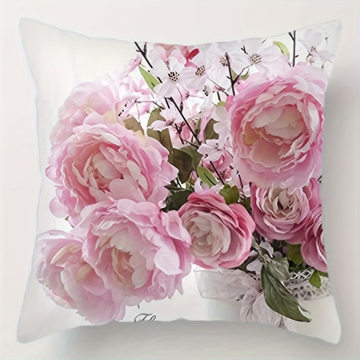 

Pink Flower Print Pillowcase ,Sofa bedroom cushion cover, single-sided printing, without pillow core 20x20in 50x50cm