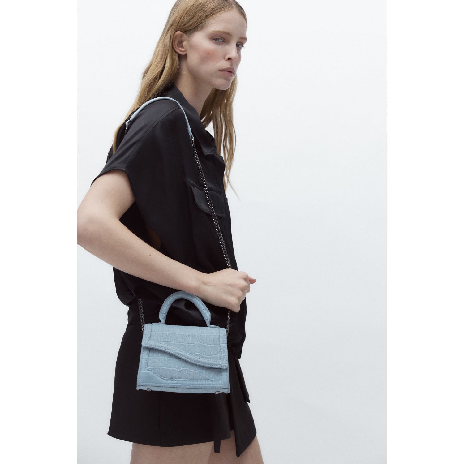 

MOCK CROC DENIM MINI CITY BAG