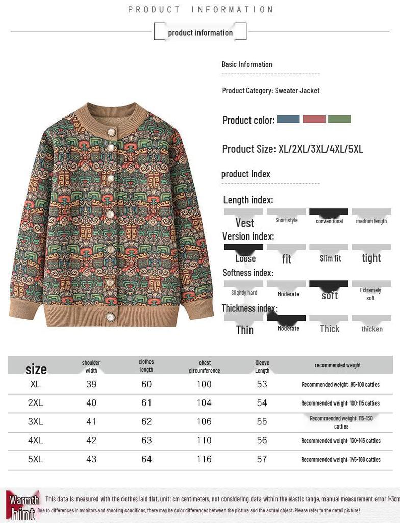 Women's Fleece-Lined Knitted Cardigan - Warm Autumn Winter Jacket for Elderly Ladies