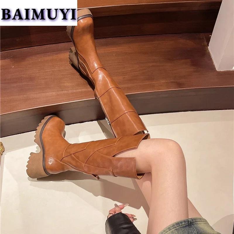 Platformové kozačky nad koleno Dámské vysoké podpatky Chelsea boty Robustní 2024 Trend Zimní Nové Sněhule Teplé Kožené Lodičky Zapatos Mujer
