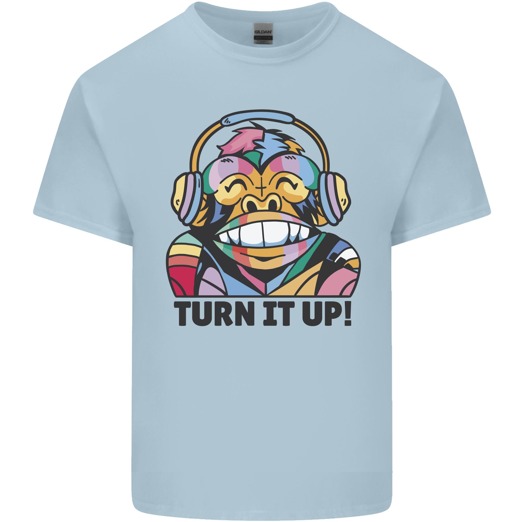 Turn It Up Monkey DJ Headphones Music Unisexs Light Cotton TShirt S