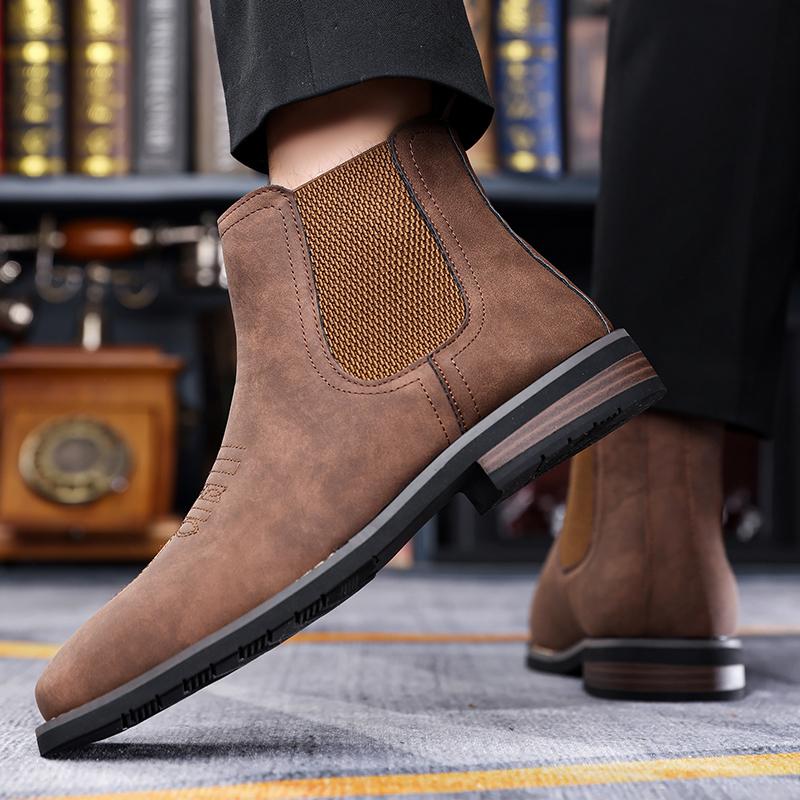 Men Large Size Chelsea Boots Faux Leather Upper Non Slip Rubber Sole Casual Dress Ankle Boots Outdoor Walking Shoes Large Size