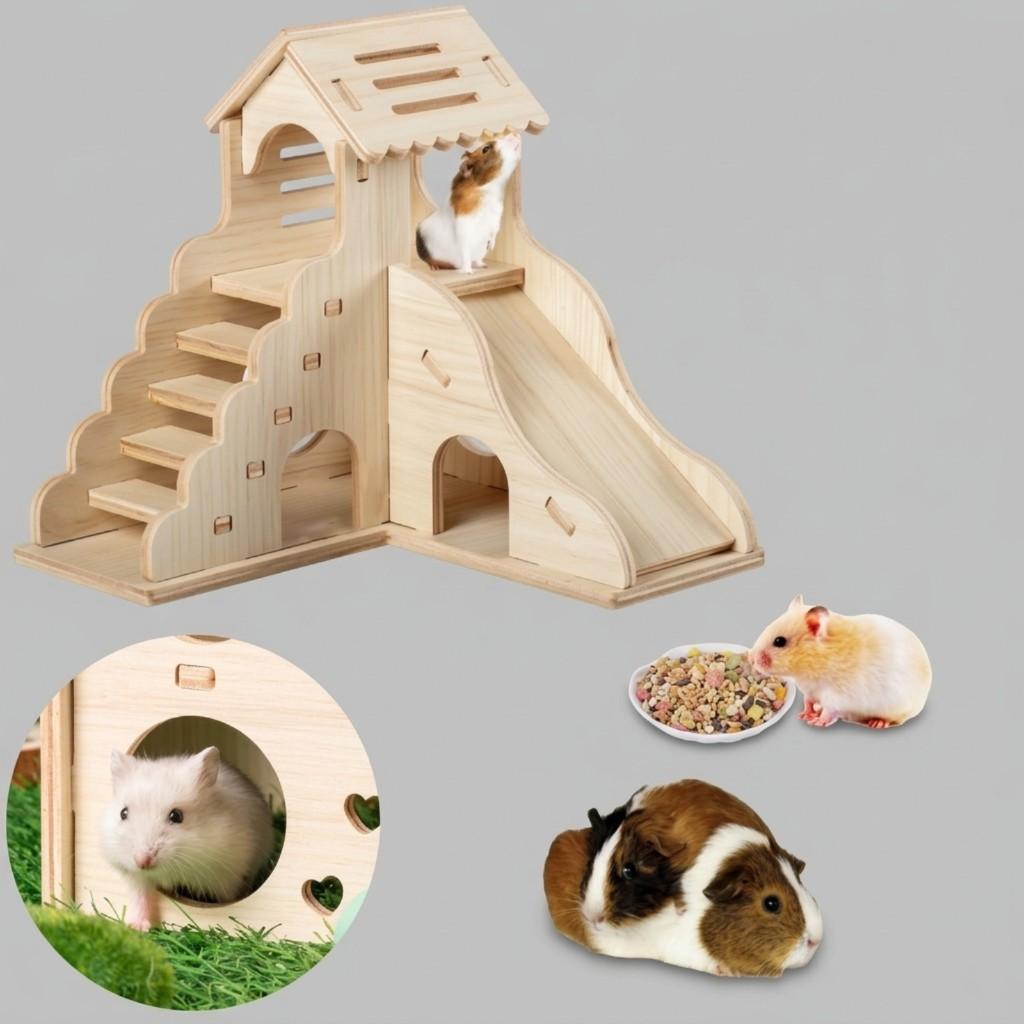 Hamster solid wood small house villa nest golden bear dodging house supplies toy landscaping ornaments rutin chicken hedgehog nest, solid wood slide