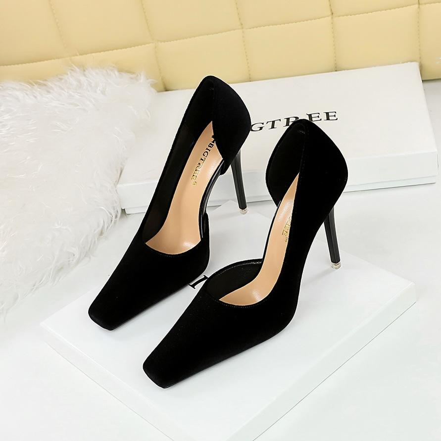 Women's Banquet High Heels Slim Heels Shallow Mouth Square Head Side Hollow Single Shoes