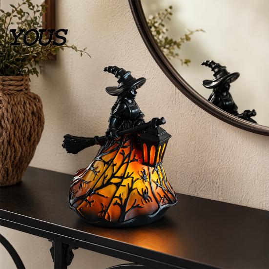 Halloween Ambient Lighting Witch/Ghost LED Lamp, Gothic Resin Ornament with Warm Light for Amber Night Home Decor, Desktop Spooky Party Decor