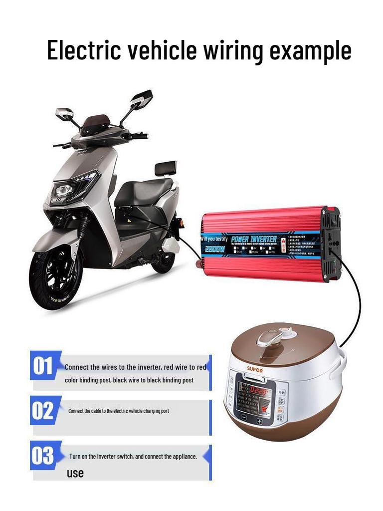 Universeller Hochleistungs-Wechselrichter 48V/60V/72V auf 220V für Elektrofahrrad-Akku und Food Truck