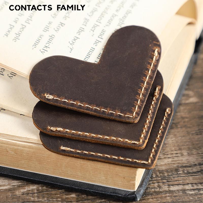 Handmade Heart-Shaped Retro Leather Bookmark – Personalized Creative Genuine Leather Page Holder.