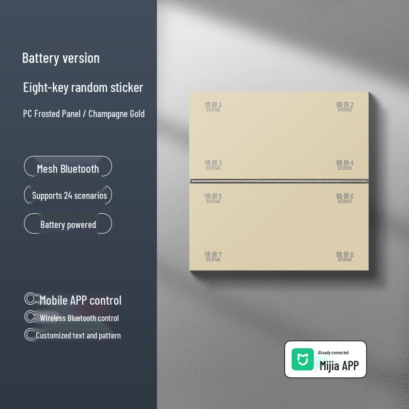 Smart Wireless 8-Button Scene Switch Panel with Mijia APP Connectivity and Dual-Control Bluetooth Mesh Lighting