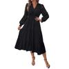 New Women's Elegant V-Neck Waist Cinched Solid Color Lace Long Sleeve Dress Leisure