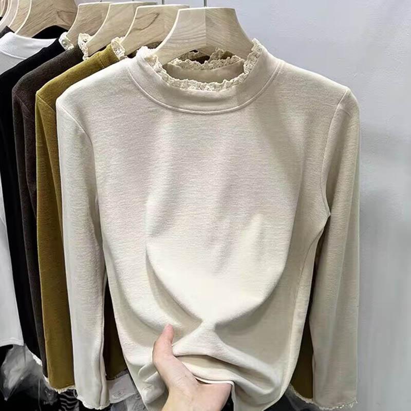 Genser for kvinner Bomull Oversize Fleece Løs Casual Langermet Rund hals Halvhøy krage Topp Genser