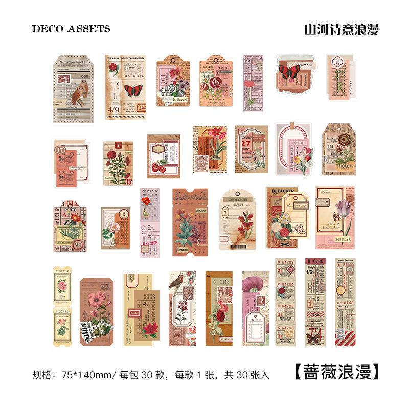 30-Sheet Vintage Botanical Flora Illustration Material Paper, Exquisite Plant & Flower Prints, Suitable for Journal Collage