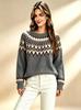 2026 Autumn and Winter Retro Fair Island Jacquard Crew Neck Sweater Women's Loose Lazy Soft Waxy Knitted Sweater Jumper