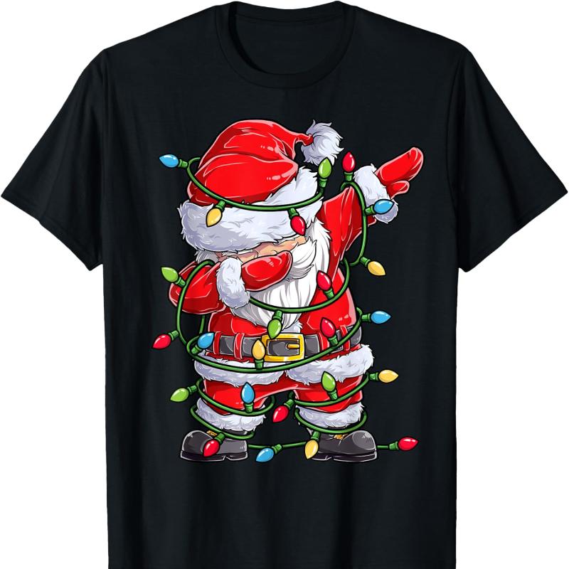 Dabbing Santa Christmas Tree Lights Xmas Gifts Boys Kids Dab Printed T-shirt Tops Adult Unisex