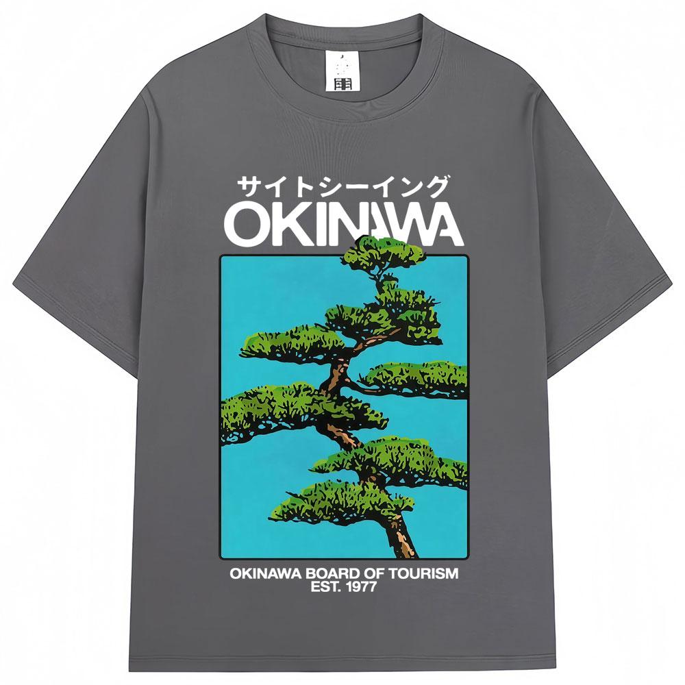Japanischer Stil Okinawa Harajuku T-Shirt Unisex Damen Vintage Mode Kurzarm Lässig Oversized 100% Baumwolle T-Shirt Streetwear