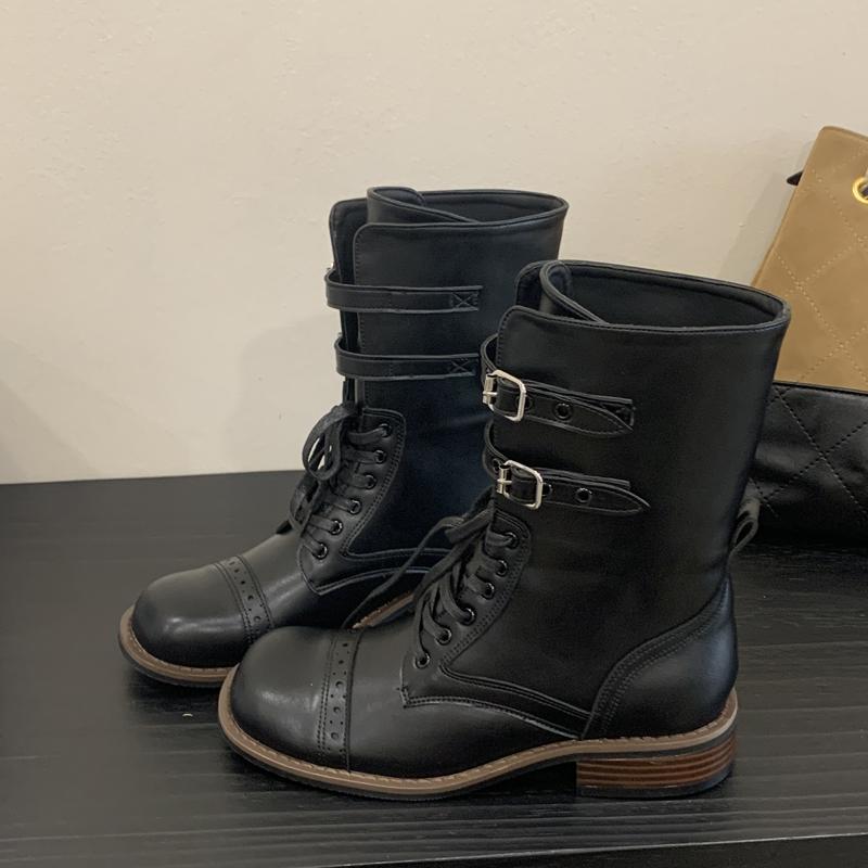 

Винтажный дизайн Узкие ботинки до колена на шнуровке Женские Модные Весенне-осенние С круглым носком Квадратный низкий каблук Обувь 35