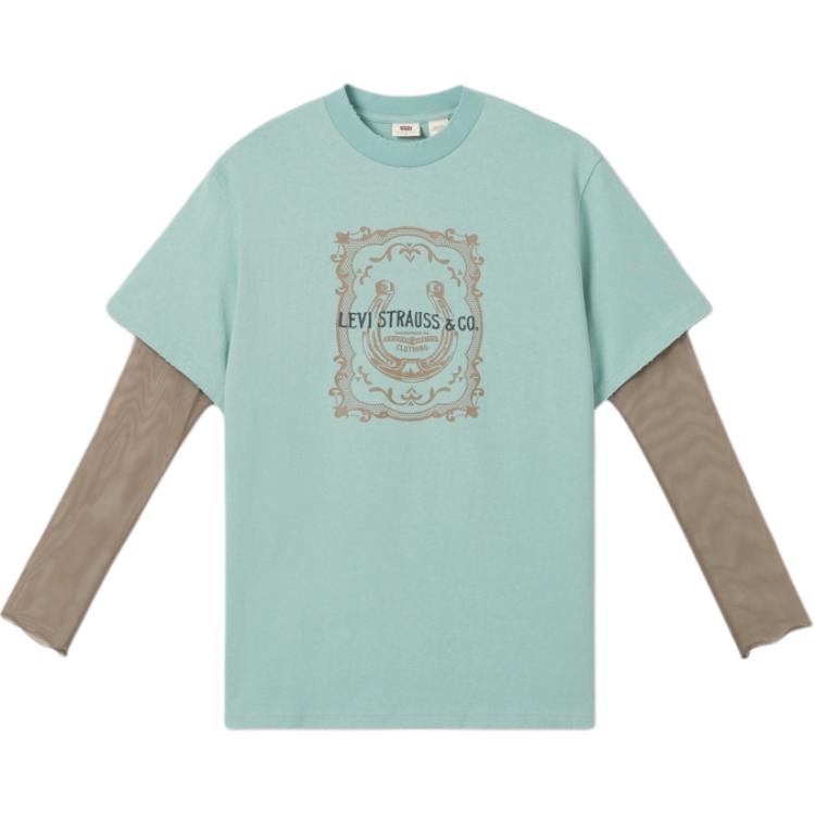 

Levis Женская футболка с длинным рукавом и круглым вырезом в рубчик, имитирующая двойку, Топы, Бирюзовый 0019W-0001 M