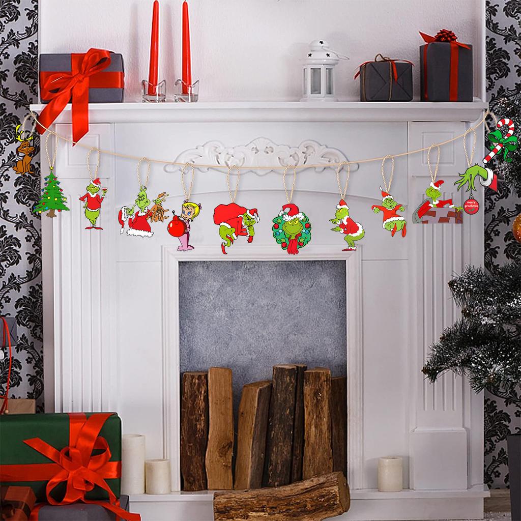 Pandantiv Pom de Crăciun Crăciun, Monstru Verde cu Păr Grinch Frânghie de Cânepă Etichetă de Hârtie Pandantiv Personalizare