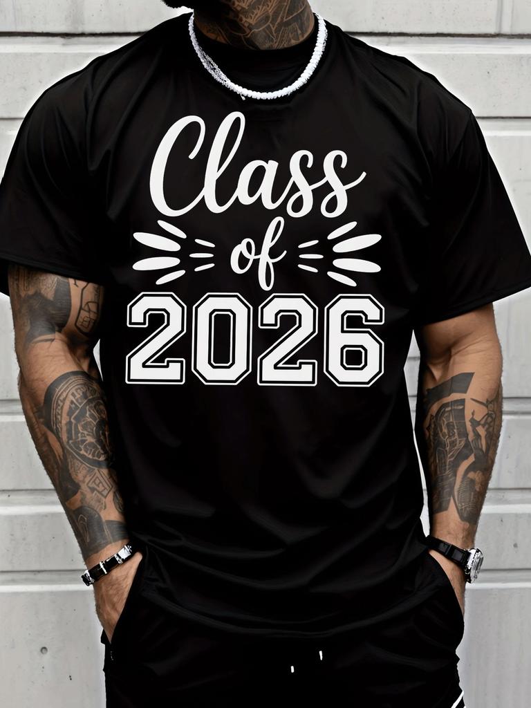 Unisex Black Crew Neck Tee Class Of 2026 Letter Print Loose Oversized Short Sleeve Unisexs Streetwear Summer Casual Basic Top
