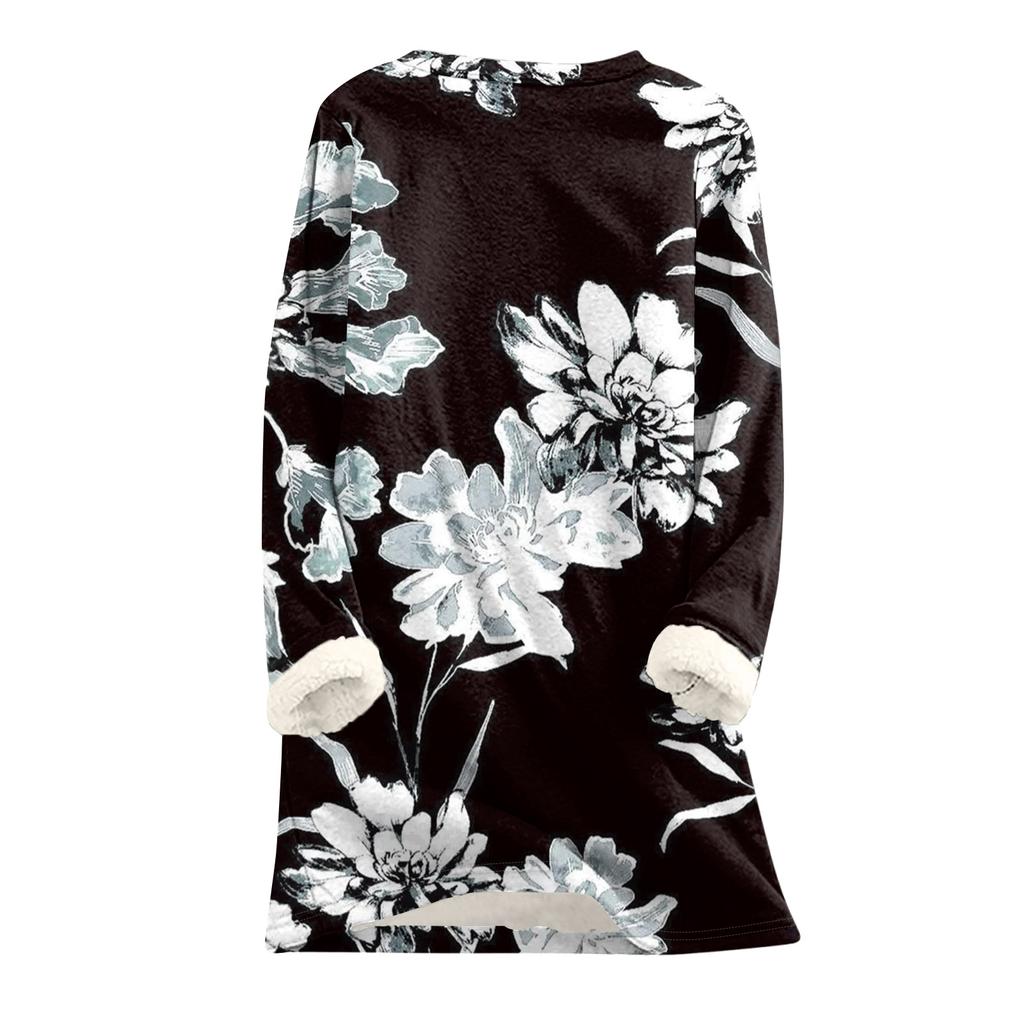 Women's Round Neck Top Printing Thickened Plush Cashmere Warm Long Top