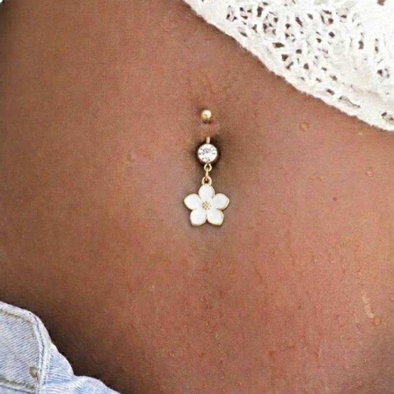 Süßer Sexy Bunter Blume Runde Zirkon Edelstahl Bauchnabelring für Damen Urlaubs Piercing Bauchnabelstecker Körperschmuck