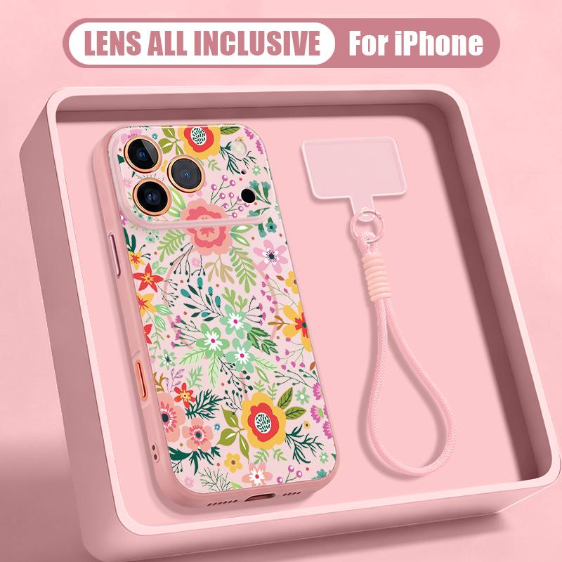Floral Pattern Hand Strap Case For iPhone 17 Pro Max Hybrid TPU+PC Magnetic For Magsafe Matte Cover For iPhone 16 15 14 13 Pro Max