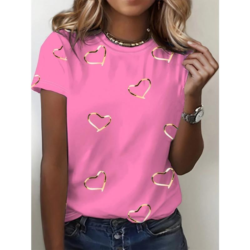 Ladies Love Print 3D T-shirt Round Neck Short Sleeved Soft Daily Top Comfortable Casual Shirt Fashiona Printed Design