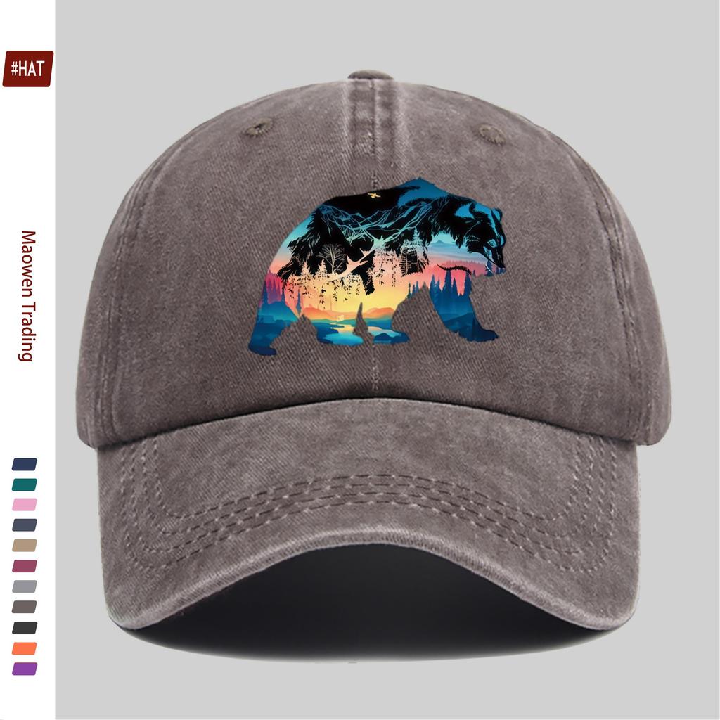 Pc Unisex Bear Pattern Printed Baseball Cap Home Leisure Decor Papa Hat Truck Driver Sun Hat Washable Adjustable Headwear H