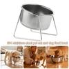 Slanted Raised Cat Bowl Stainless Steel Pet Food Bowl Neck Protection Pet Feeder Cats Dogs