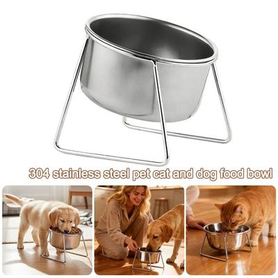 Neck Protection Stainless Steel Raised Cat Bowl Slanted Tilted Rims Pet Bowl Anti Cervical Spondylosis Pet Feeder Pet Supplies