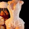 Ladies' Adult Perspective Printed Pattern Lace Sexy Slim Fit Beautiful White Unobstructed Suspender Backless Jumpsuit Clothing