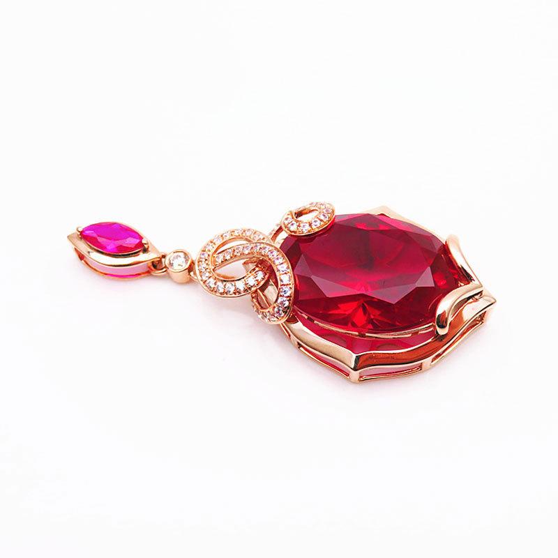 

Exquisite Russian 585 Purple Gold Inlaid Redstone Pendant, High-End Foreign-Style Color Gold Plated Rose Gold Set Chain Necklace.