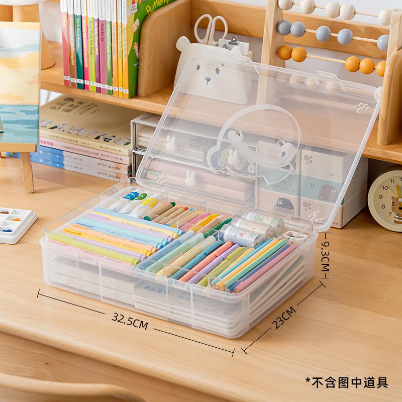 Large Capacity Double-layer Transparent Marker Pen Storage Box, High-value Desktop Double-layer Storage Pen Holder