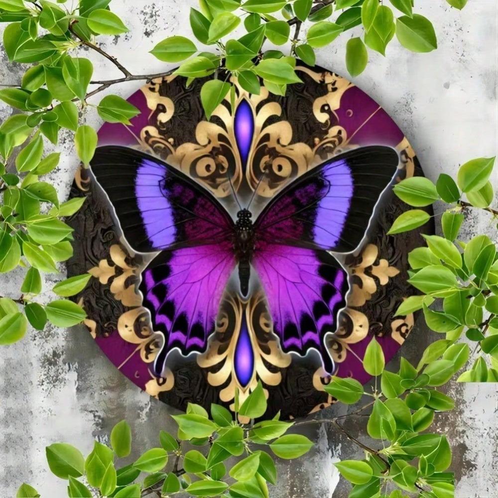 Retro Round Butterfly Metal Wall Art 8 Inch Outdoor Garden Decor