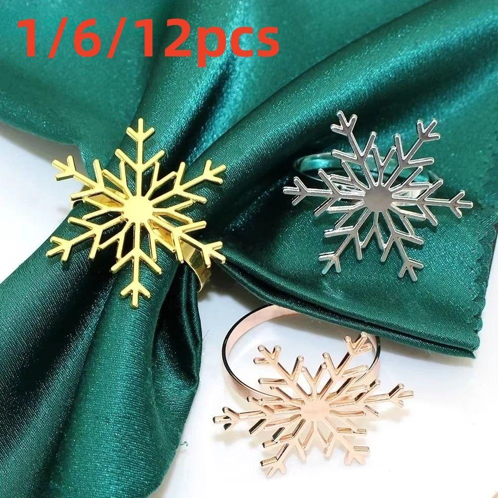 1/6/12pcs Silver/Gold Snowflake Napkin Ring Buckles Metal New Year Gift Napkin Holder Christmas Holiday Dinnig Table Decoration