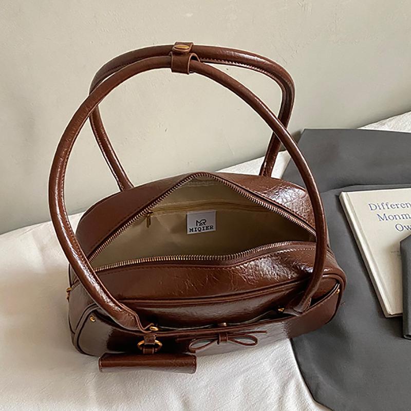 Women Vintage Underarm Bag Large Capacity Bowling Bag Soft PU Leather Shoulder Bag Handbag Internal Zipper And Polyester Lining
