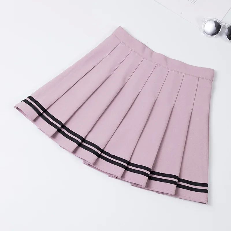 Striped High Waisted Pleated Skirt Stripe College Style High Waist Elastic Pleated Skirt