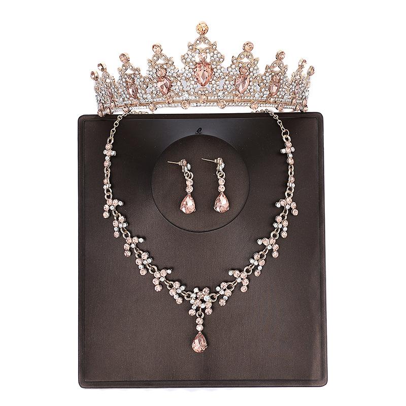 Korean Style Bridal Crown Three Piece Headdress  Wedding Dress Birthday Hair Accessories  Wedding Dress Accessories Necklace  Earrings