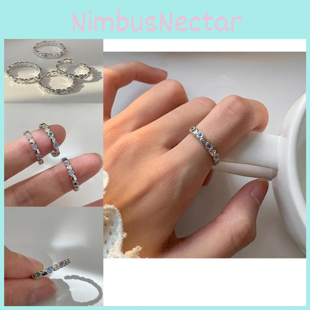 Elegant Adjustable Heart Shaped Copper Ring With Colorful Diamonds For Women