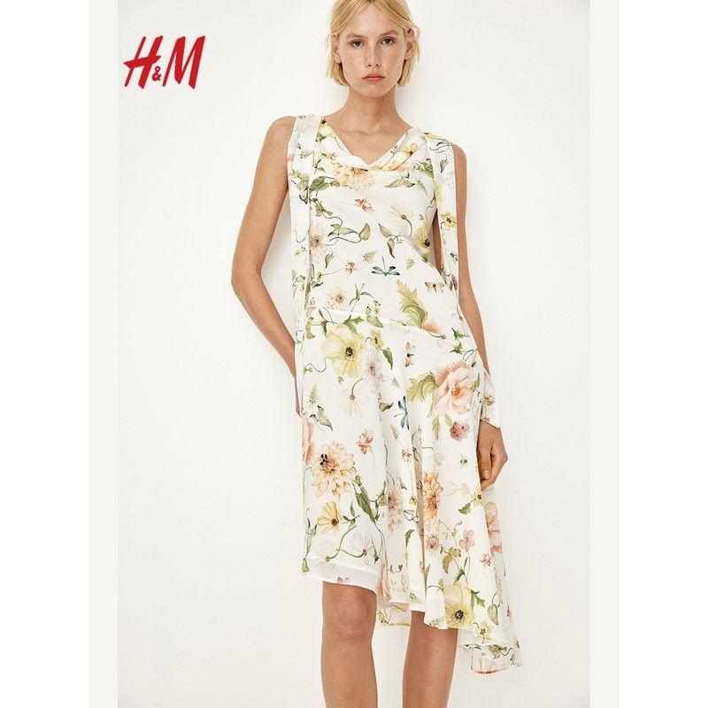 HM Women's Clothing Florals Dress 2025 Fall New Arrival Asymmetrical Swing Collar Stylish Dress 1284563
