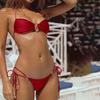 Women's Two Piece Swimsuit Halter String Triangle Bikini Set Metal Ring Pleated Bathing Suit Cutout Beachwear for Vacation Party
