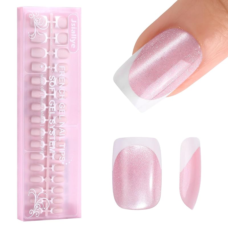 Milky Whit French Tip Press on Nails, 240Pcs French Press On Nail Short Square,Pre-Applied Primer & Top Coat,4 in 1 Gel Nail Tips Soak off Acrylic